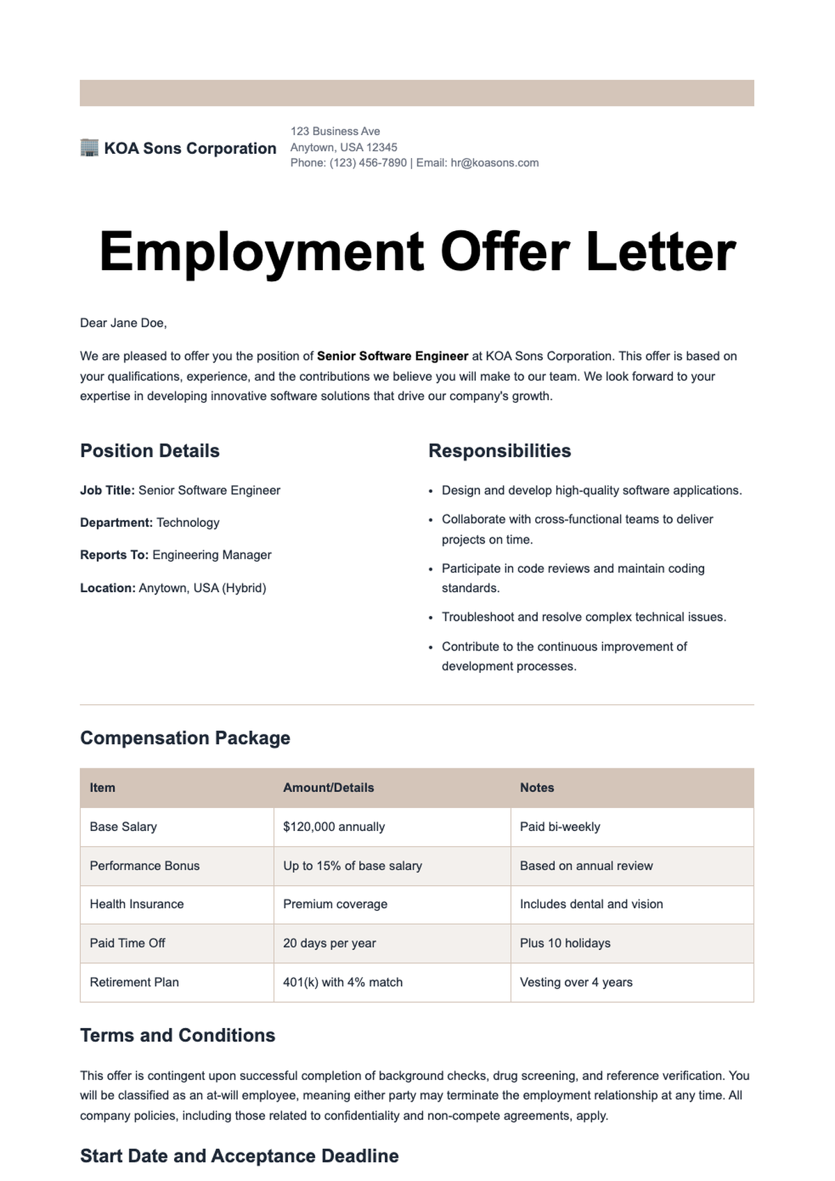 Professional job offer letter for Senior Copywriter with compensation details and company branding_variant_2